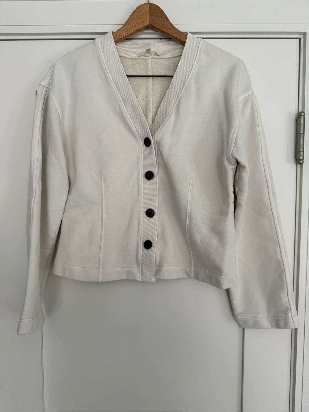 Madewell Cream Button-Front Cardigan Sweatshirt Darts Size Small